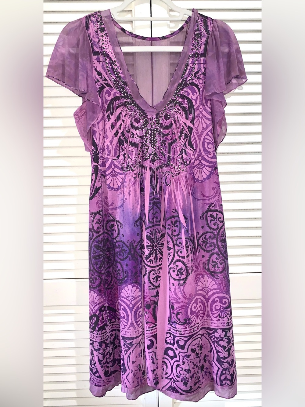 Y2K Purple Mesh Fairy Grunge Mini Dress Whimsigoth Embellished Tunic Small